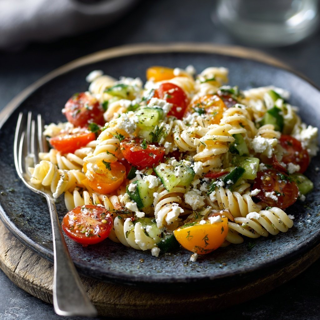 Mediterraner Nudelsalat Mit Feta