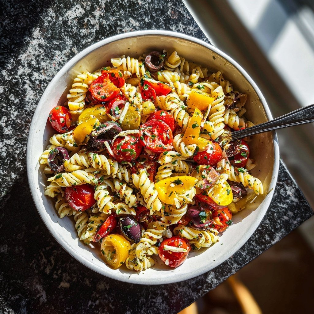 Mediterraner Nudelsalat Mit Zitronen Dressing